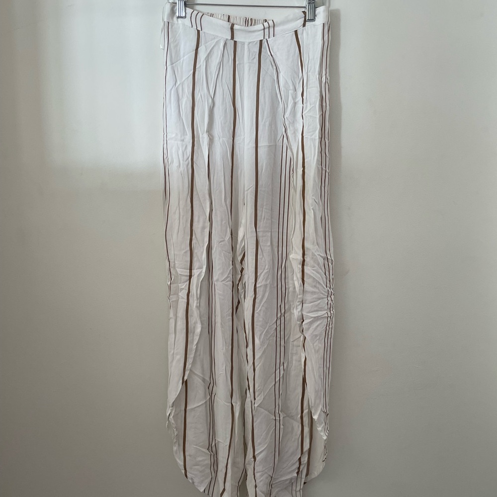 Faithfull The Brand Bittersweet Split-Front Pants White with Brown Stripe Size S